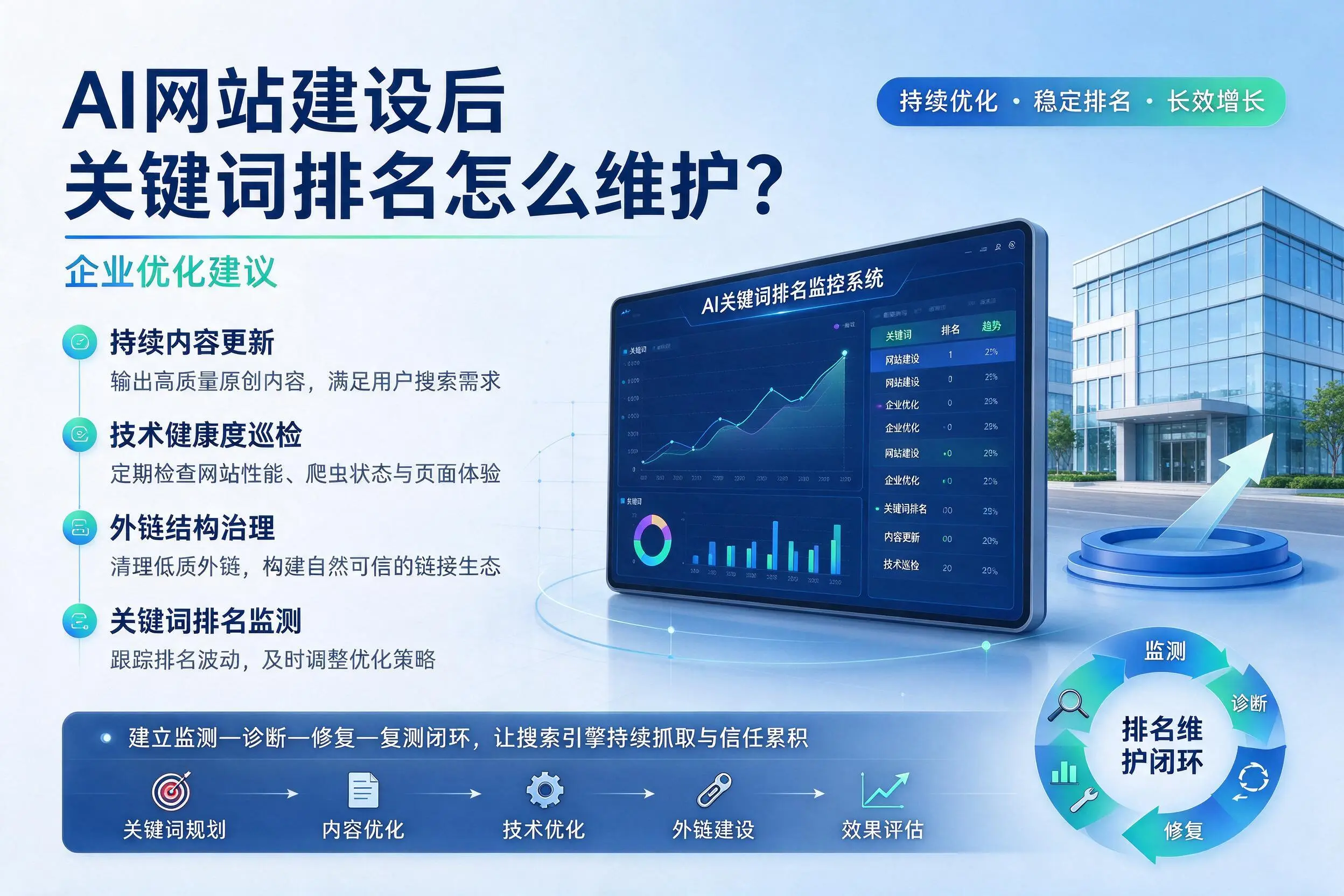 AI网站建设后关键词排名怎么维护?鄂尔多斯企业优化建议