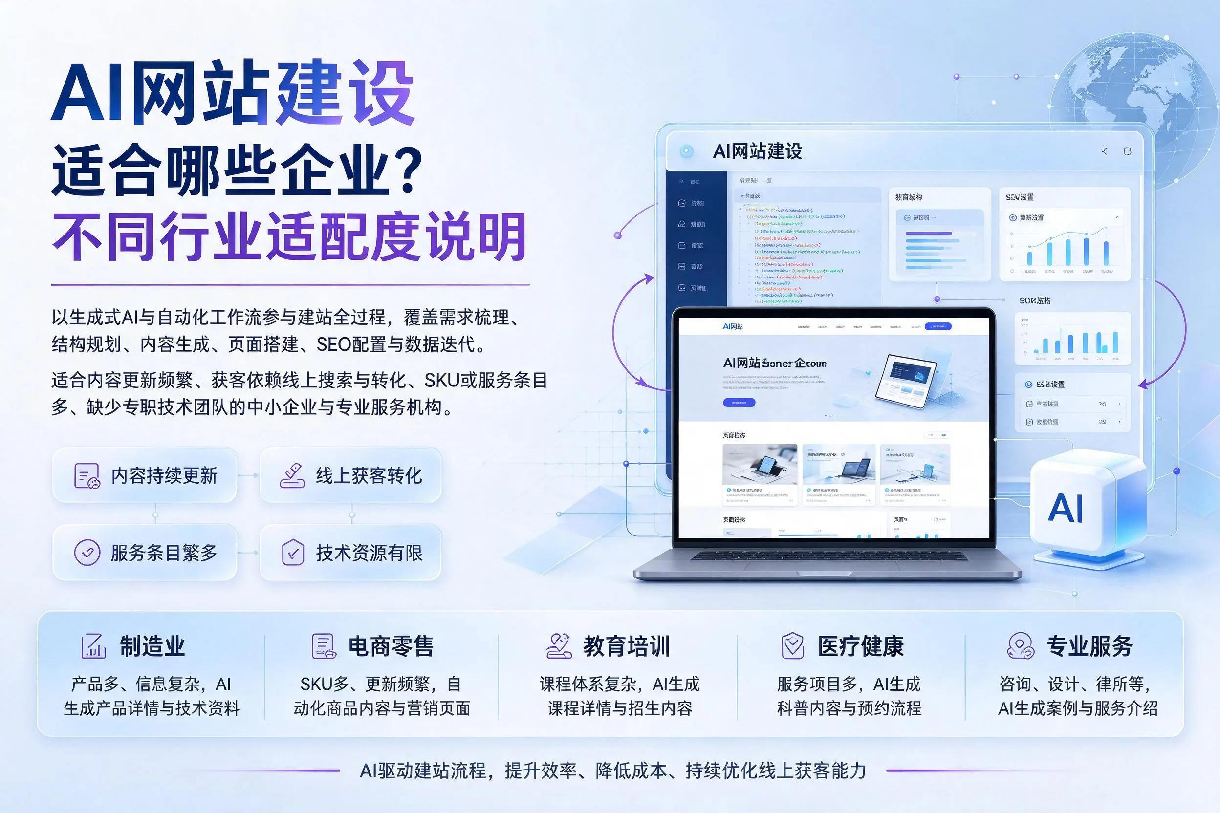 AI网站建设适合哪些企业?鄂尔多斯不同行业适配度说明